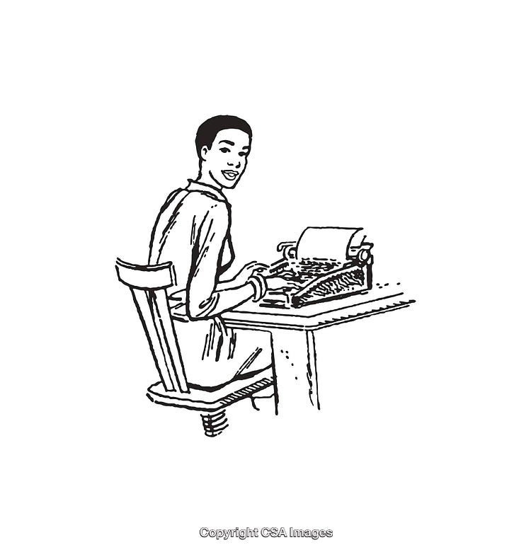 Black and White Line Art Illustration of Person Writing at a Desk