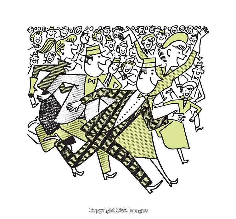 Retro Illustration of Dancing Crowd in a Festive Celebration Scene