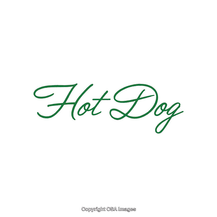 Green Calligraphy 'Hot Dog' Text on White Background