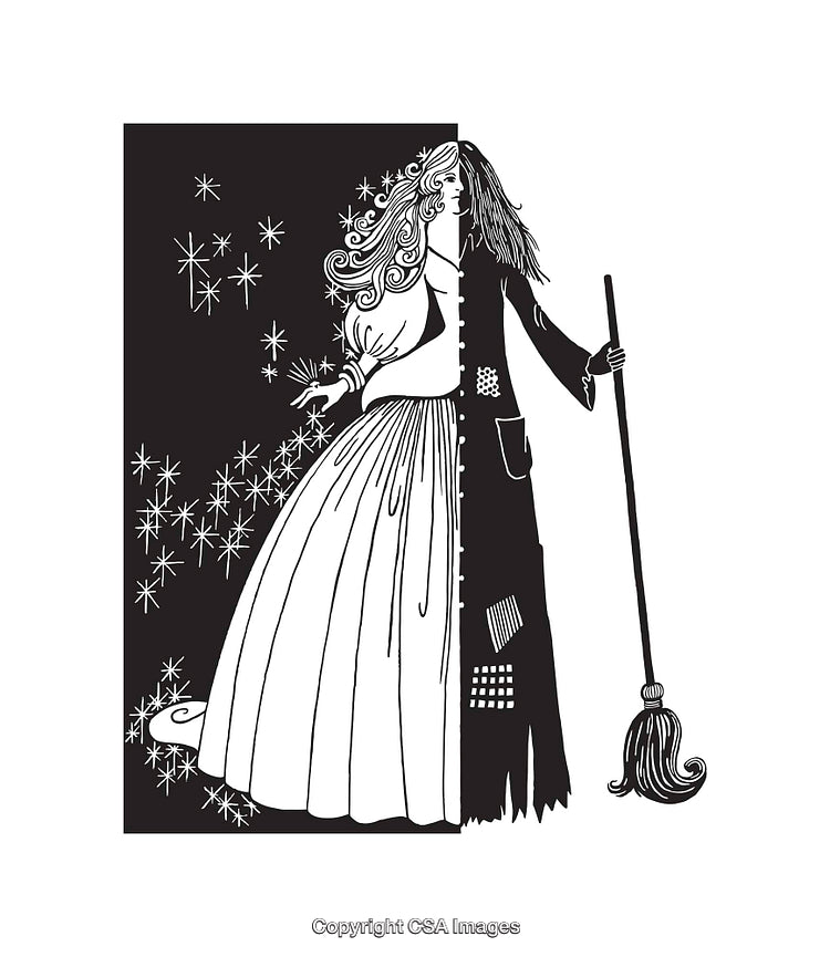 Transformation of a Woman in Black and White Line Art