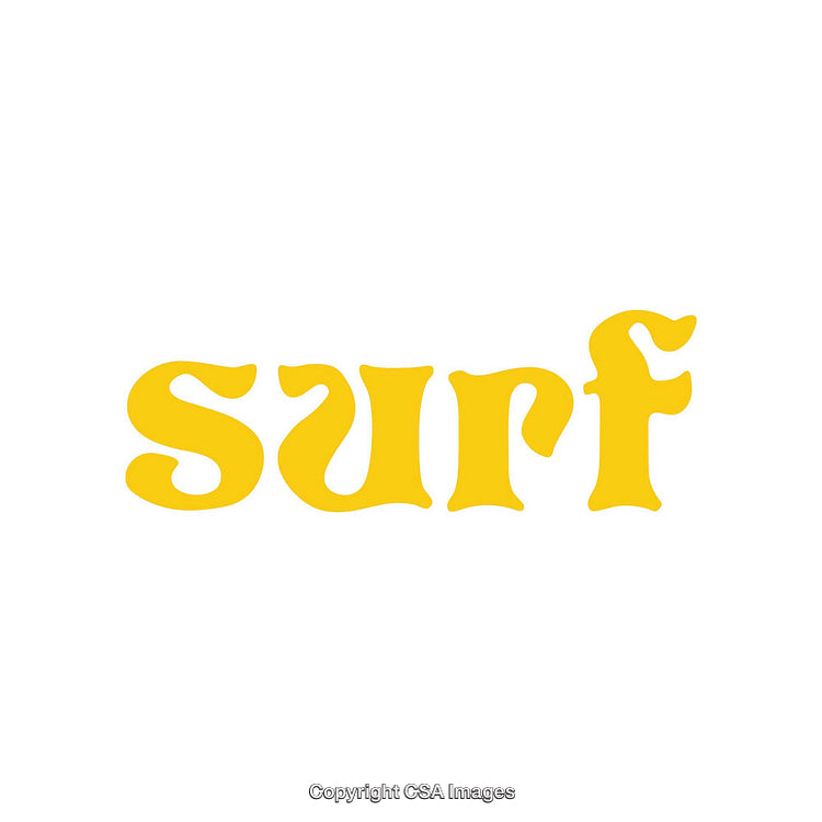 Yellow 'Surf' Lettering Against a Clean White Background