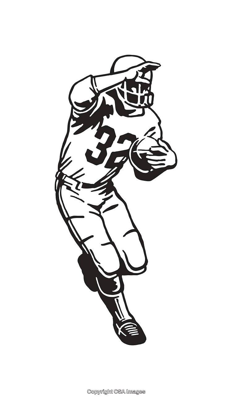 Black and White Illustration of an American Football Player in Action