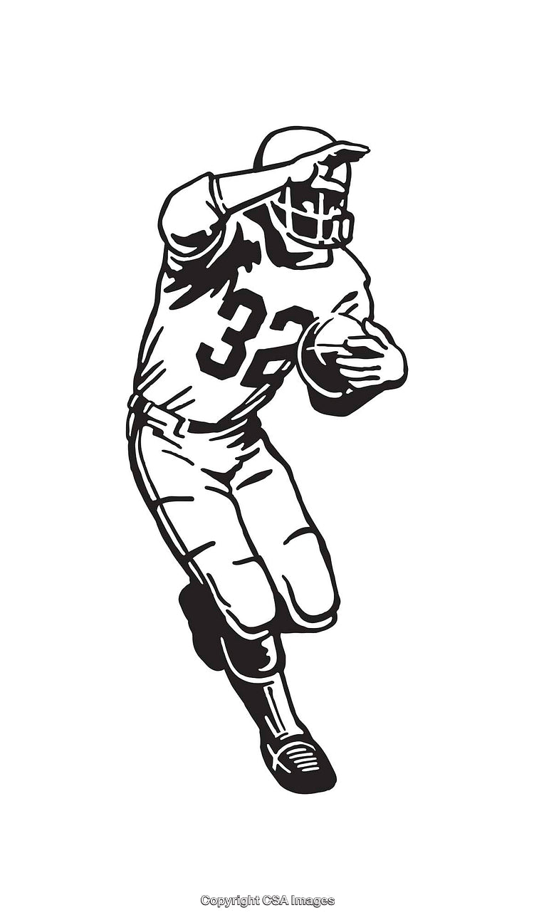 Black and White Illustration of an American Football Player in Action