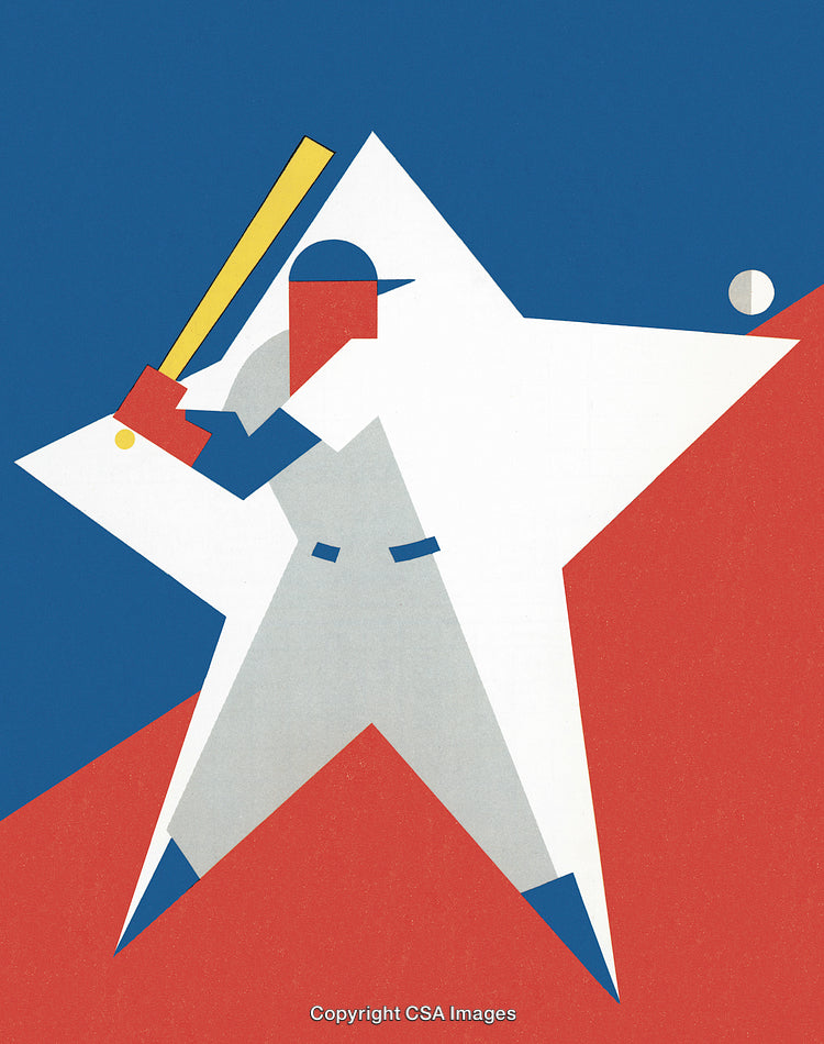 Abstract Baseball Illustration with Bold Colors and Geometric Shapes