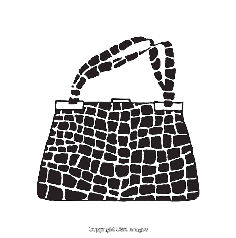 Black and White Line Art Illustration of a Stylish Handbag