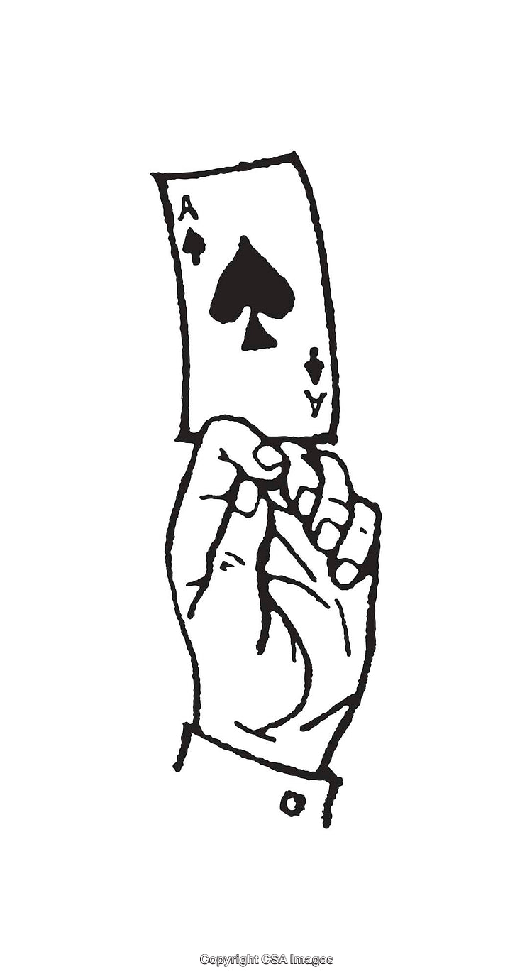 Illustration of a Hand Holding an Ace of Spades Playing Card