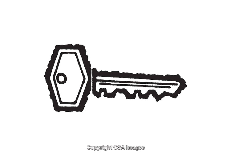 Black and White Line Art Illustration of a Key Symbol