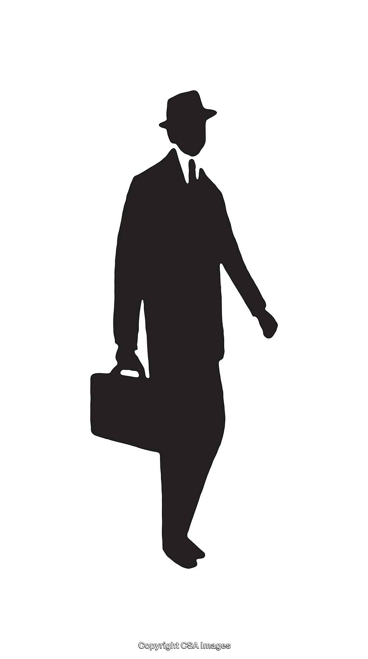 Silhouette of a Businessman Carrying a Briefcase in Line Art Style