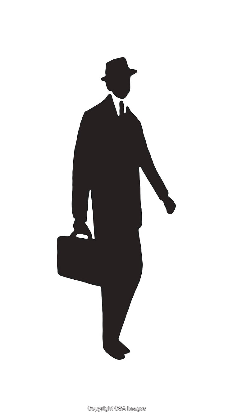 Silhouette of a Businessman Carrying a Briefcase in Line Art Style