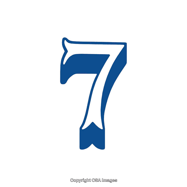 Blue Number Seven Design with Decorative Elements in White Background