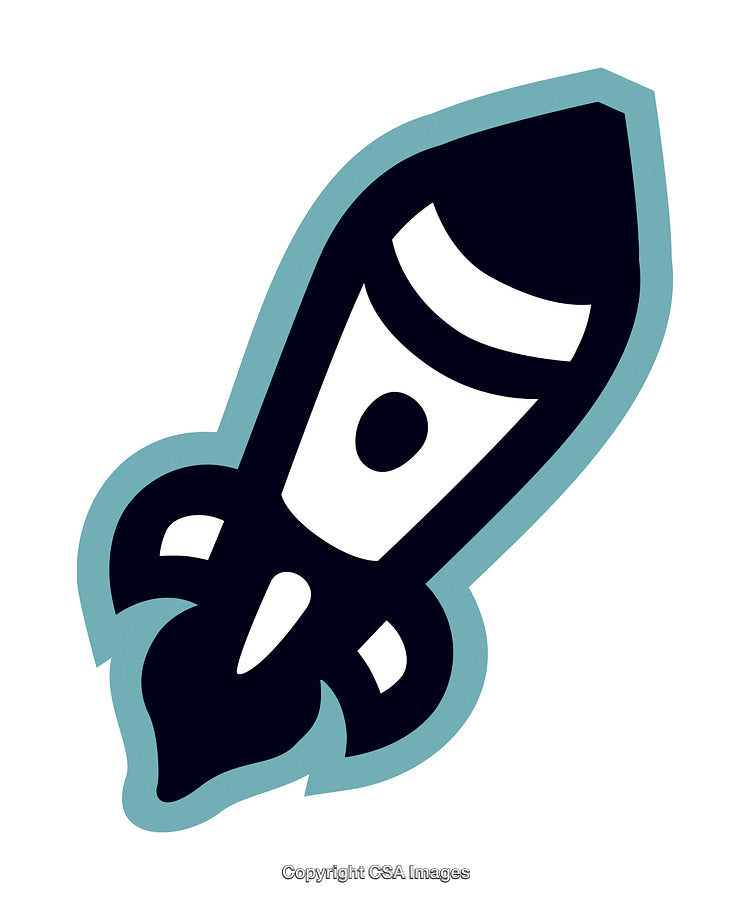Modern Stylized Rocket Illustration with Abstract Blue Outline