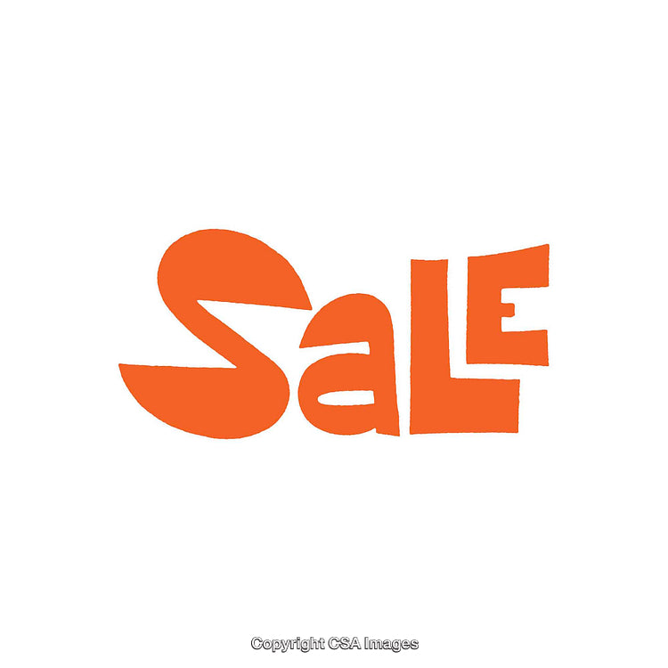 Bold Orange Text Depicting a Sale on a White Background
