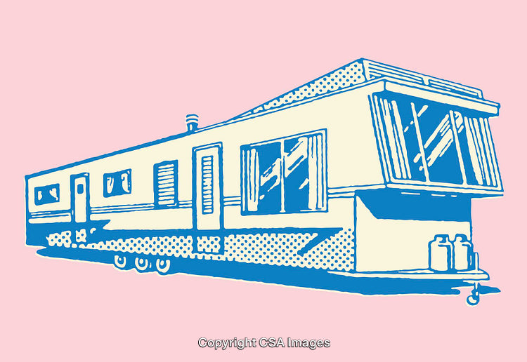 Color Line Art Illustration of a Classic Mobile Home