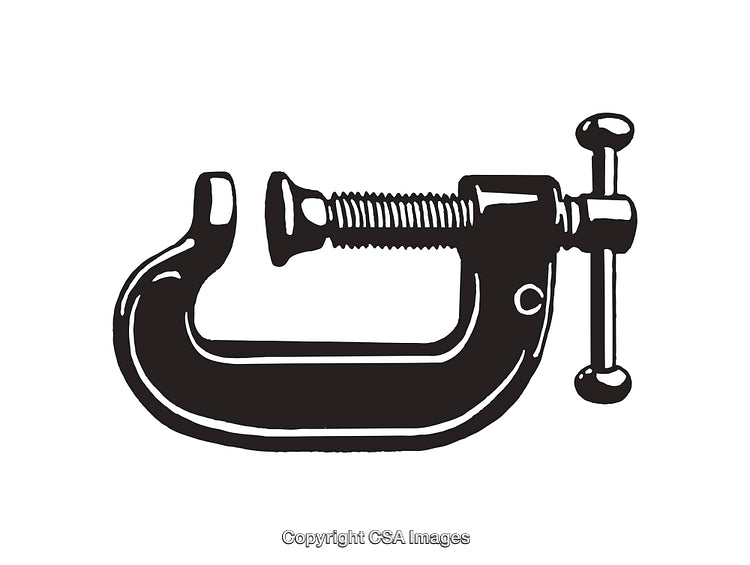 Black and White Line Art of a C-Clamp Illustration