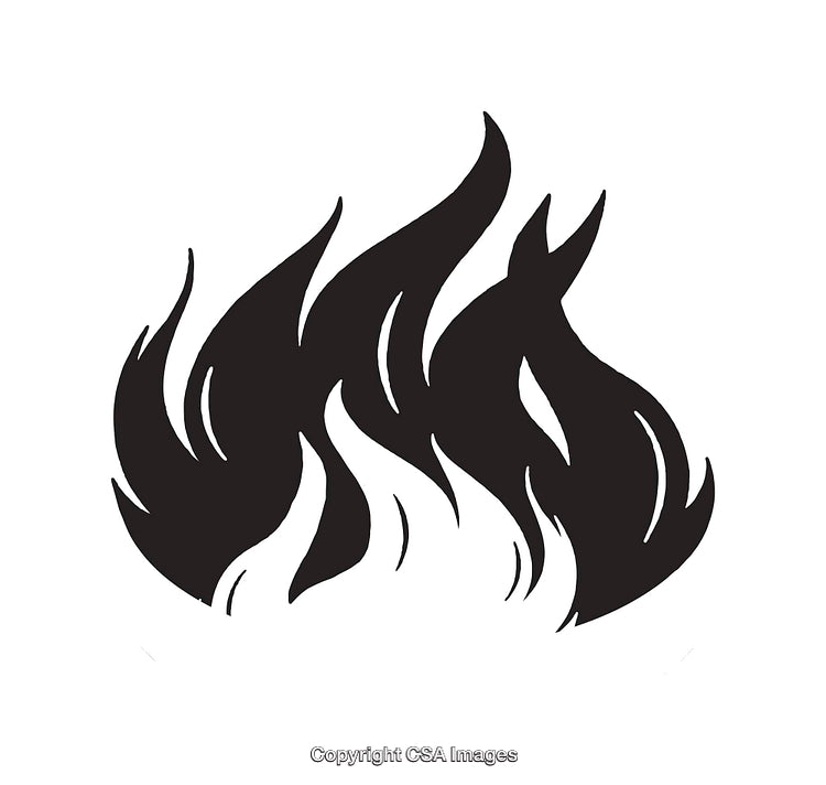 Black and White Line Art Illustration of Flaming Fire in Abstract Style