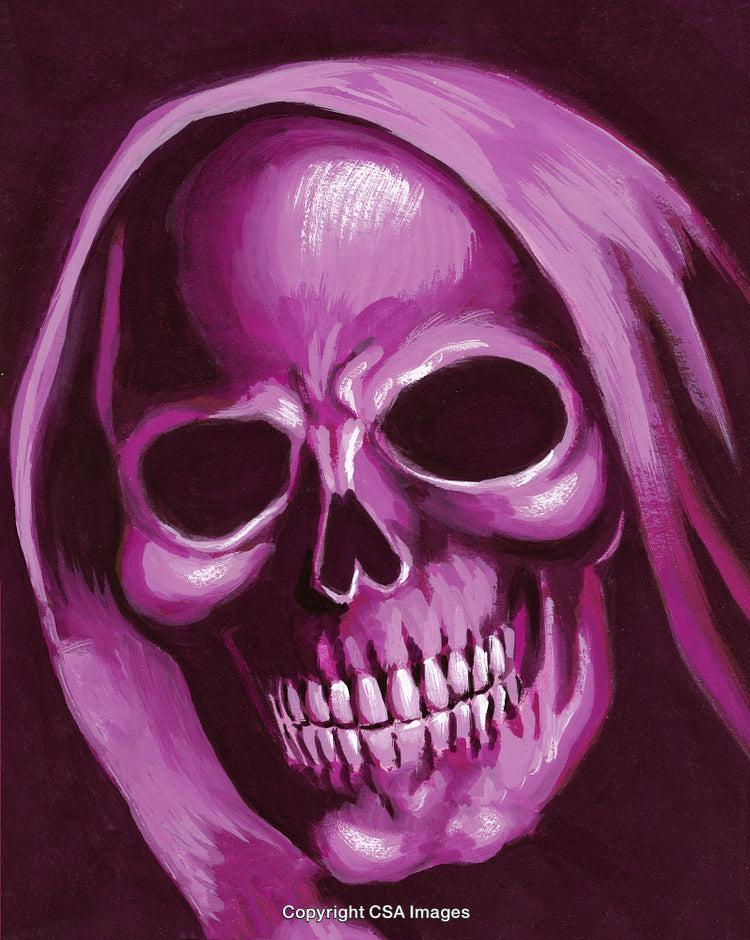 Eerie Grim Reaper Skull Artwork with Purple Shades and Detailed Texture