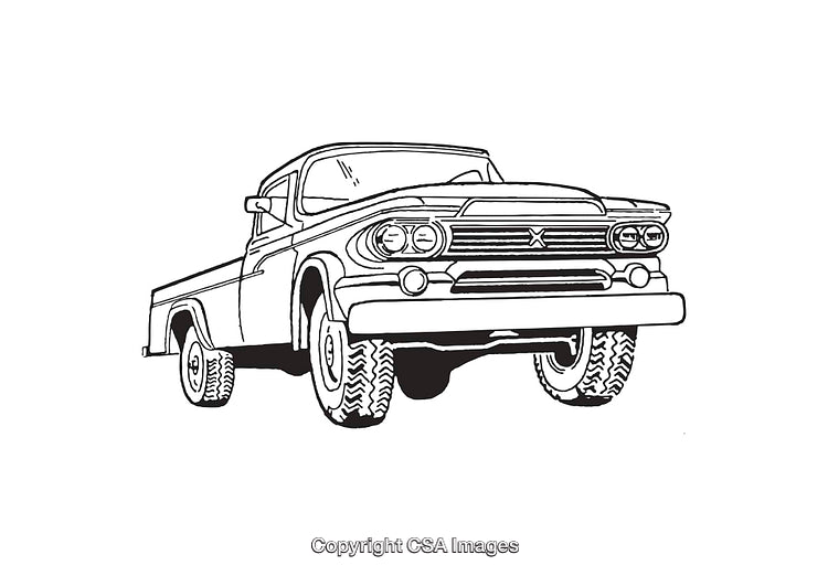 Classic Pickup Truck Line Art Illustration in Black and White