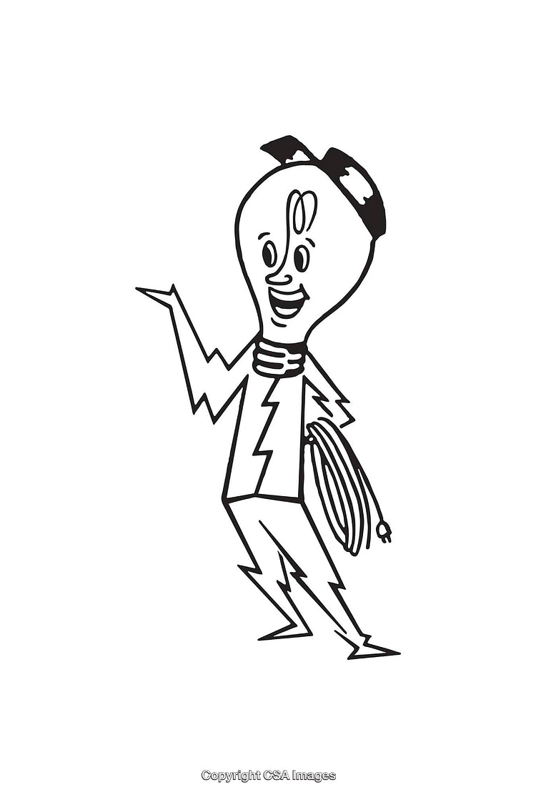 Black And White Line Art of Light Bulb with Human Features