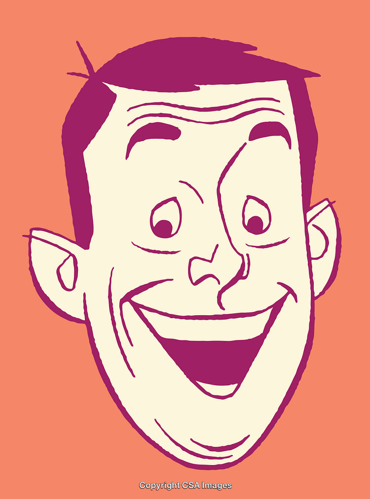 Retro Style Comical Face Illustration in Vibrant Color Scheme