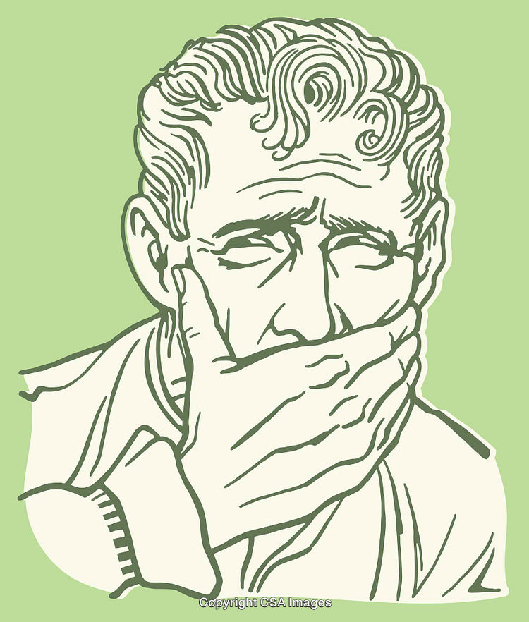 Thoughtful Line Art Portrait of a Man with Hand Over Mouth