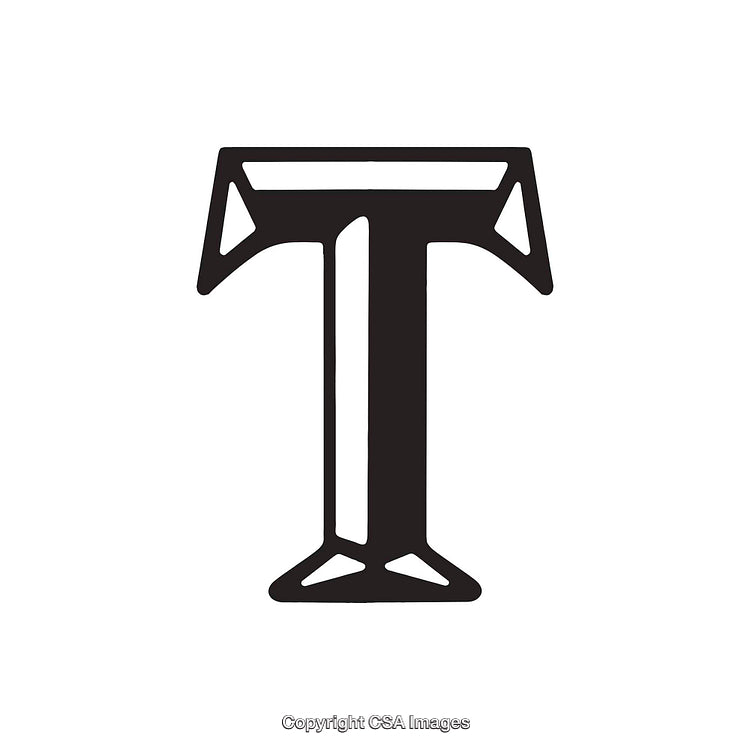Stylized Black Letter T in Geometric Serif Design