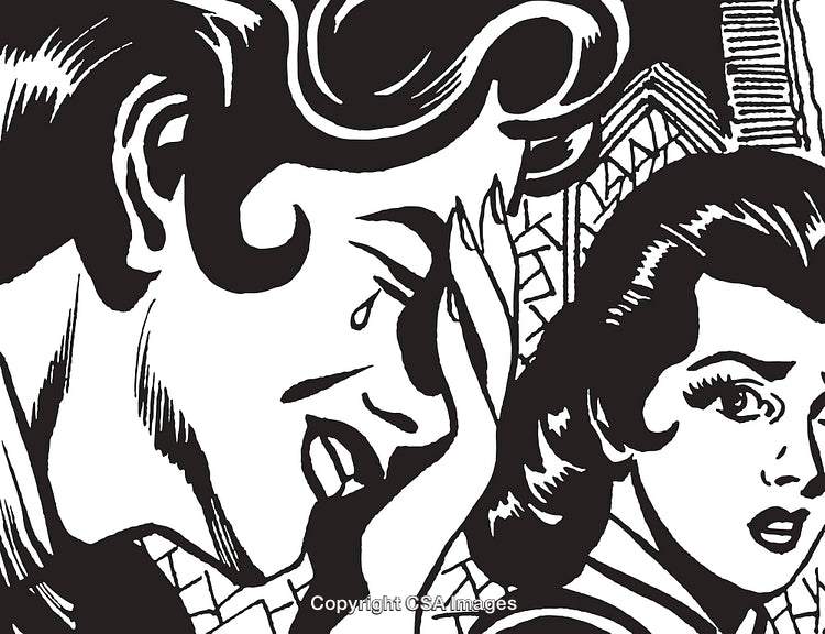 Emotional Black and White Pop Art Illustration with Two Women