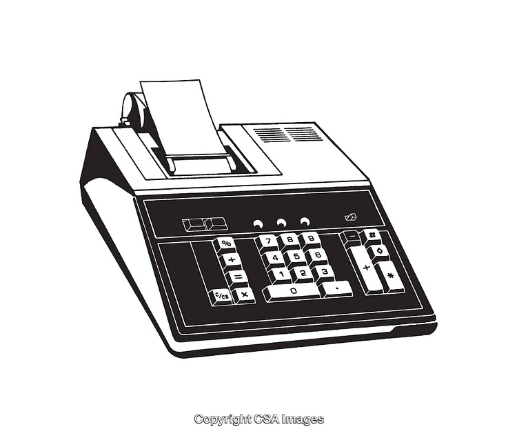 Vintage Line Art Illustration of an Accounting Machine