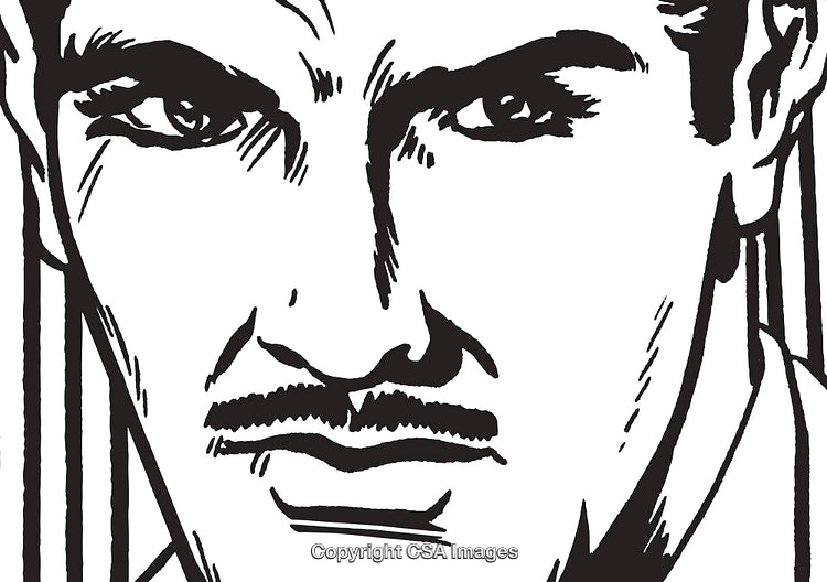 Drawing of a Man's Face with Intense Expression in Black and White