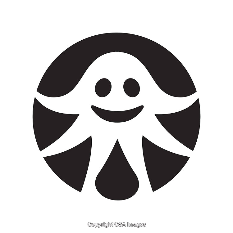 Smiling Black and White Octopus Icon with Minimalistic Design