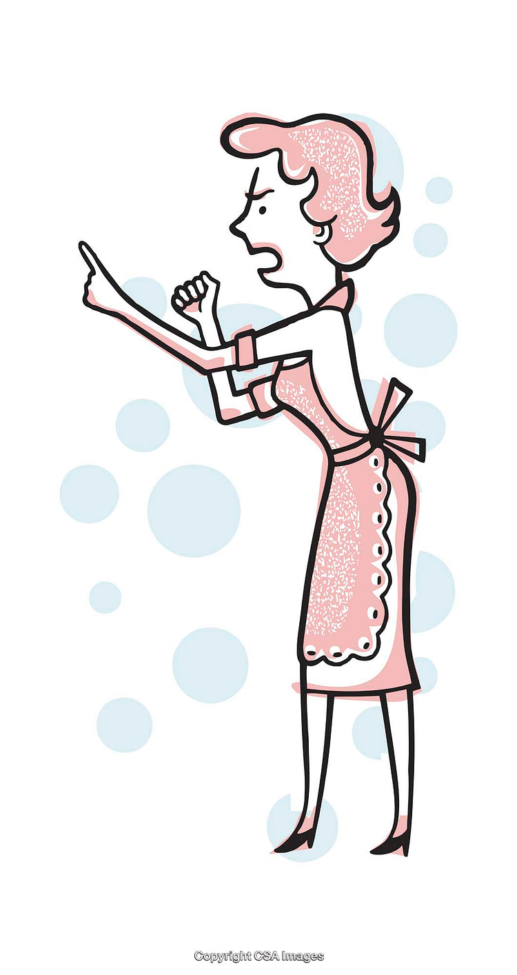 Retro Illustration of an Exaggerated Angry Woman in Vintage Style