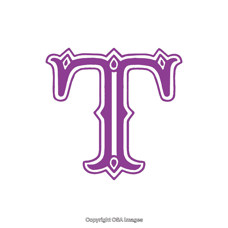 Decorative Purple Letter T With Ornate Design on White Background