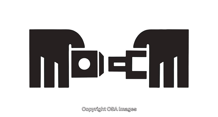 Abstract Black And White Icon Featuring Two Hands And A Camera