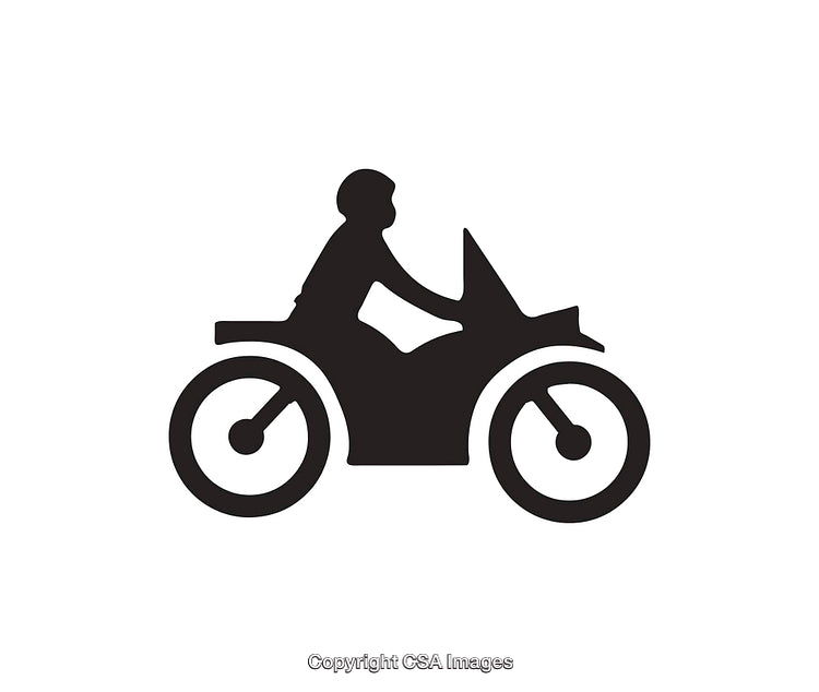 Black and White Icon of Person Riding a Motorcycle Silhouette