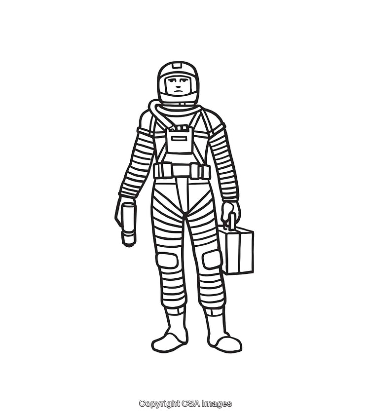 Black and White Line Art Illustration of an Astronaut Standing