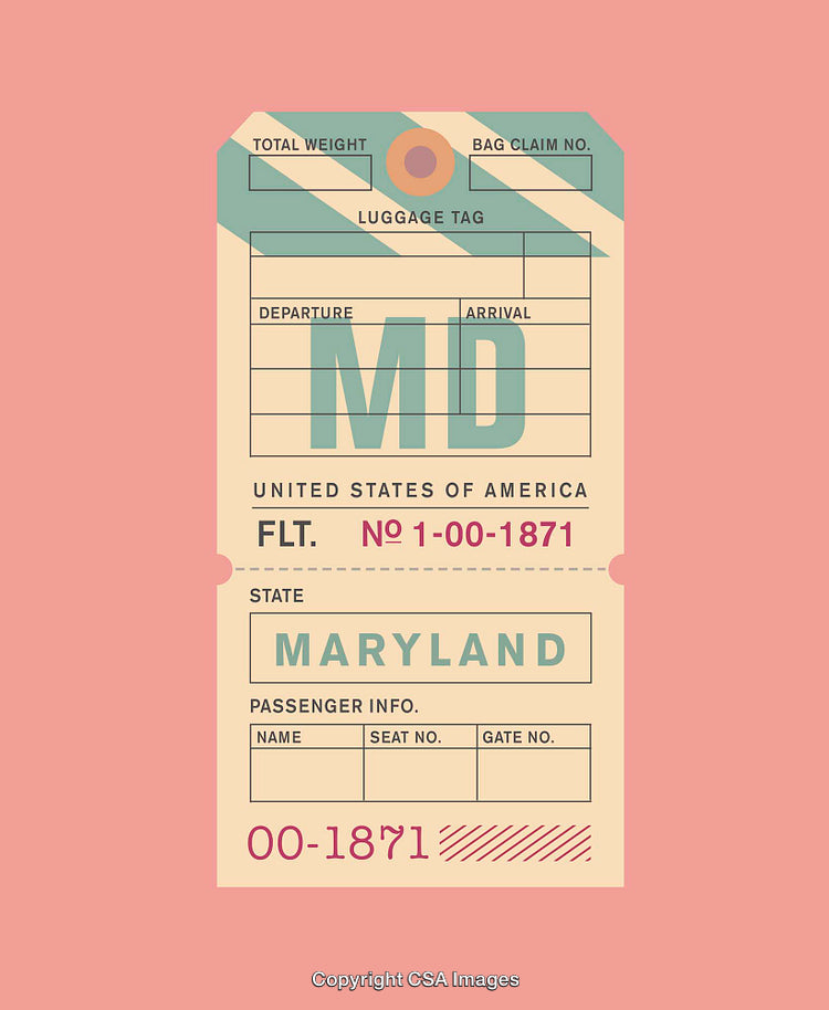 Vintage Maryland Luggage Tag with Retro Design and Travel Theme