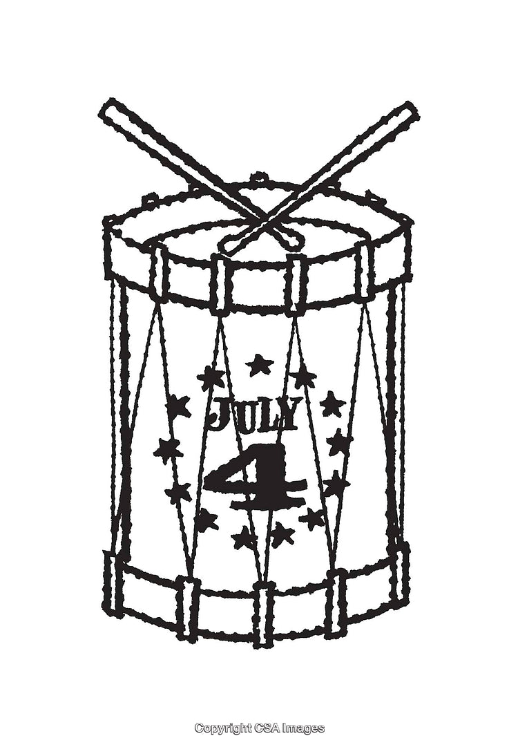 Black and White Line Art of Fourth of July Drum Sketch