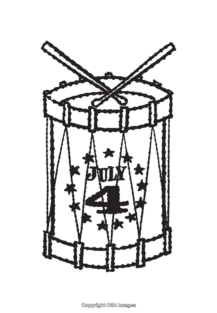 Black and White Line Art of Fourth of July Drum Sketch