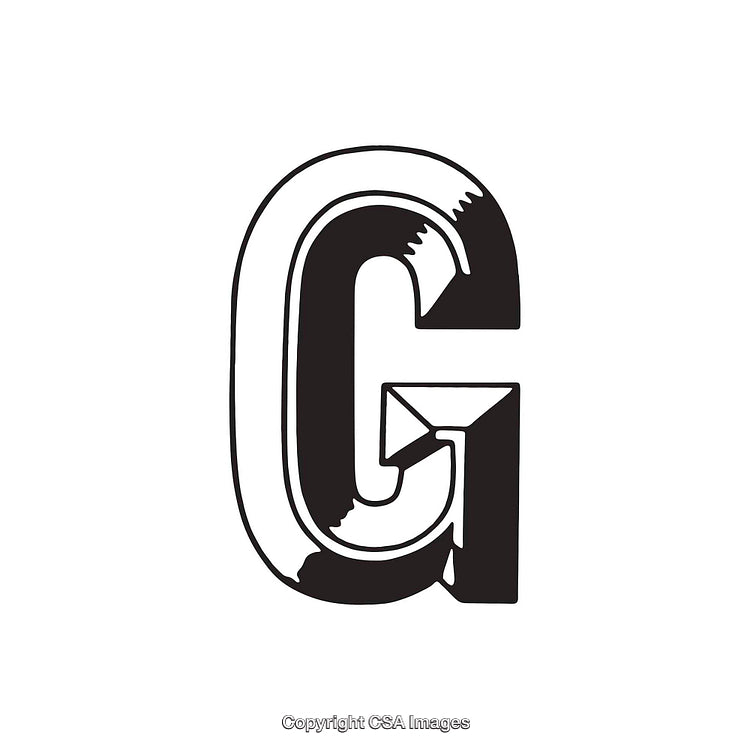 Stylized Black and White Letter G Monochrome Illustration on White Background