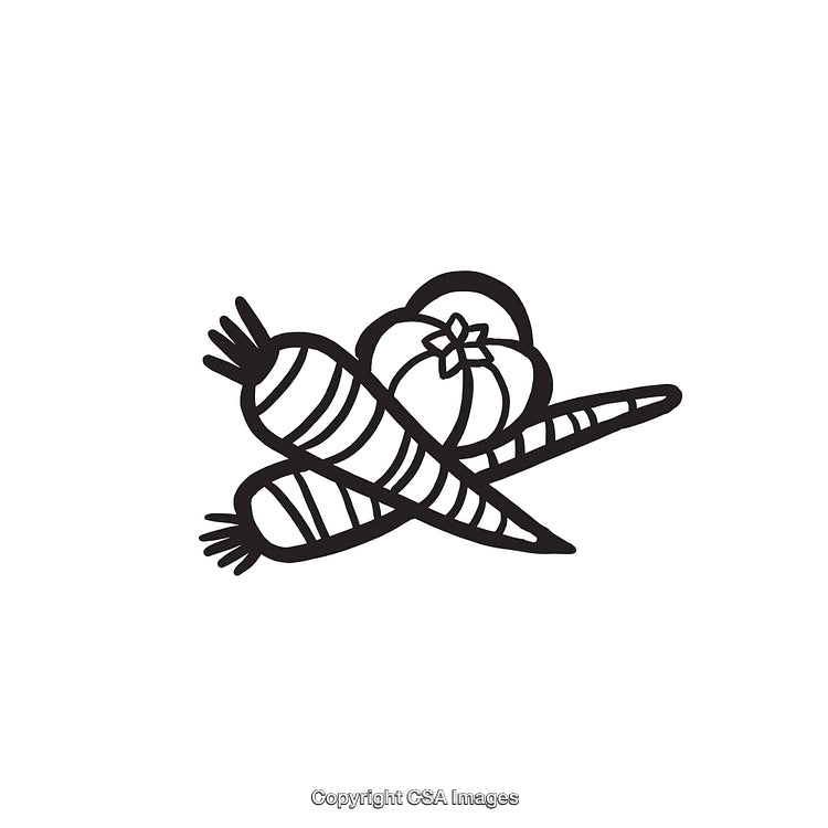 Black and White Line Art Illustration of Fresh Vegetables