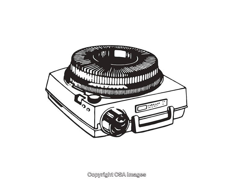 Vintage Slide Projector Black and White Line Art Illustration