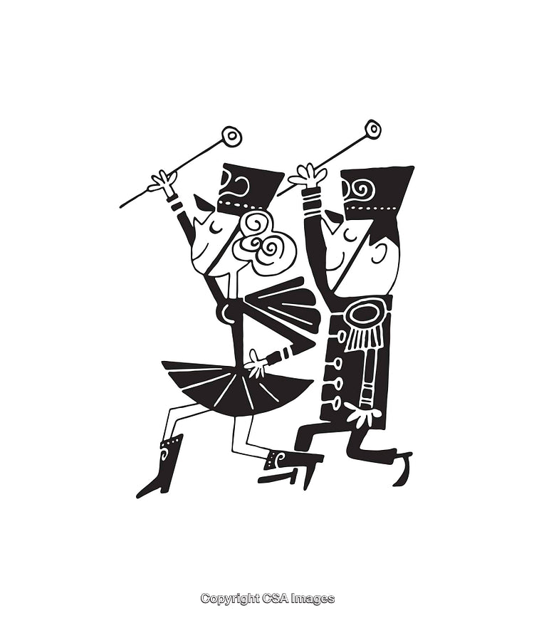 Whimsical Black And White Line Art of Marching Band Members