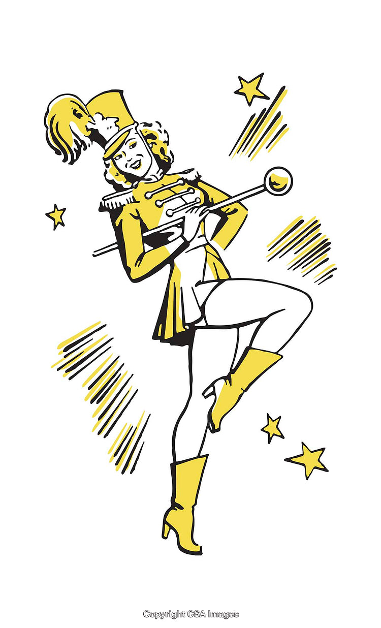 Vintage Illustration of a Majorette Dancer in Bright Yellow Attire