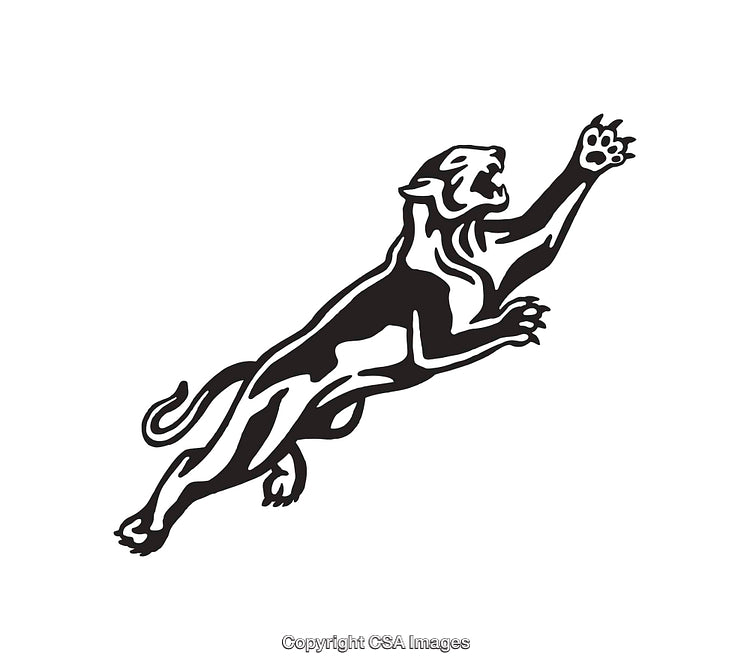Black and White Line Art of a Leaping Panther Illustration