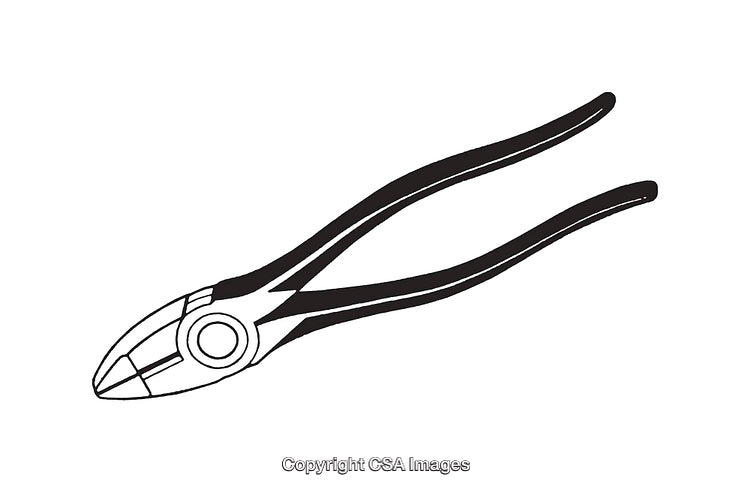 Black and White Line Art Illustration of Hand Tools for Technical Use