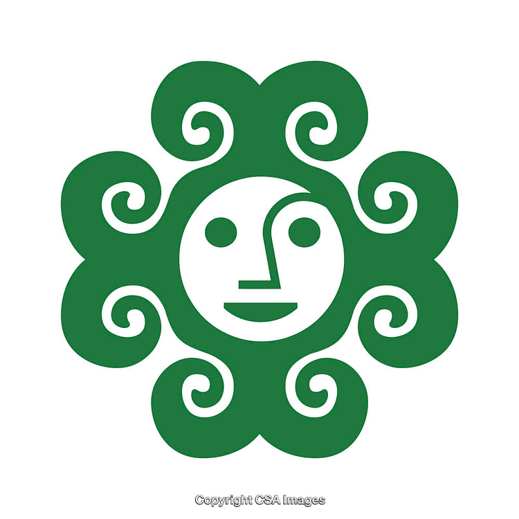 Green Stylized Face With Spiral Motif Design on White Background