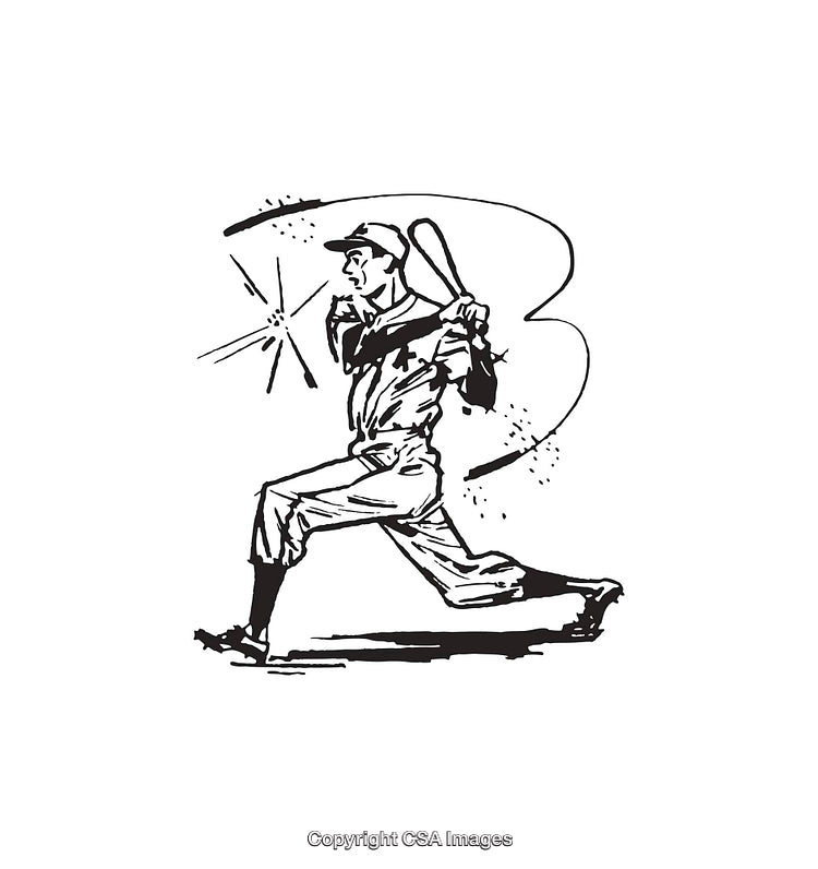 Black and White Line Art of a Baseball Player Swinging