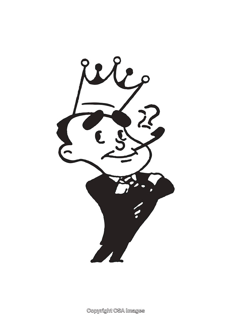 Black And White Illustration of a Cartoon Man With Crown And Cigar