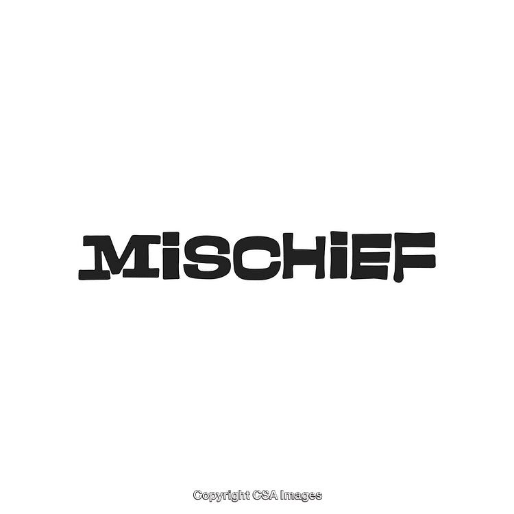 Playful Typography Featuring the Word Mischief in Bold Black Letters on White Background