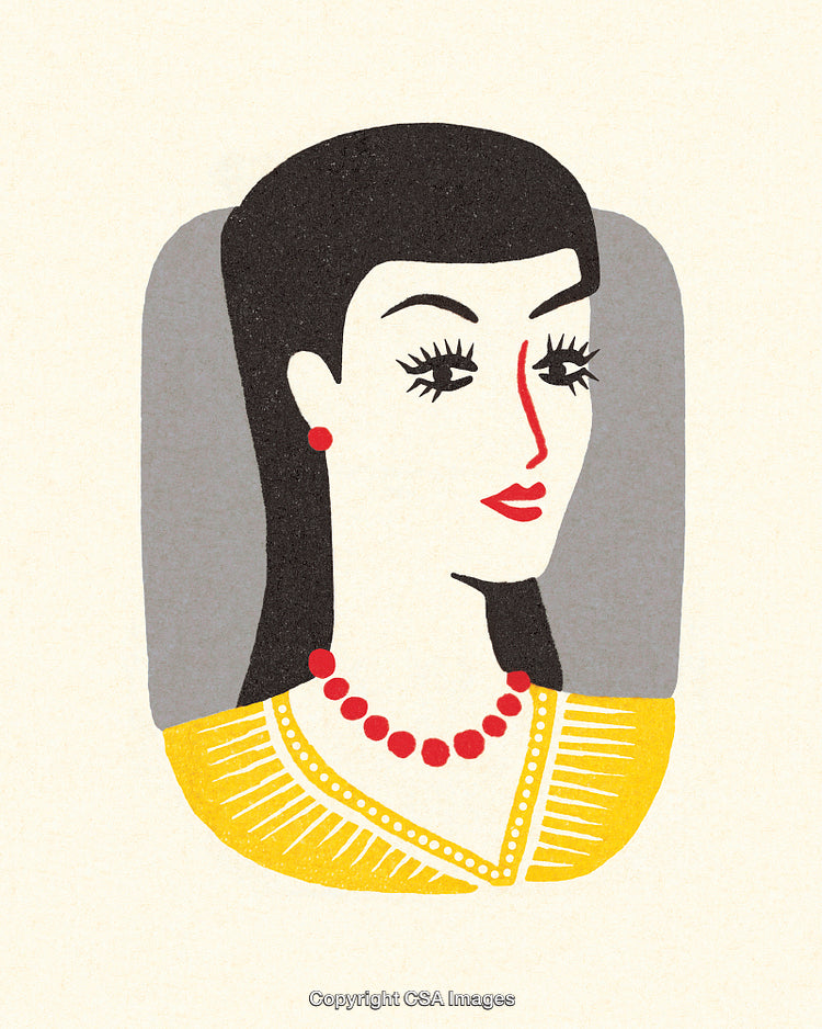 Stylized Illustration of Elegant Woman in Retro Design with Bold Colors