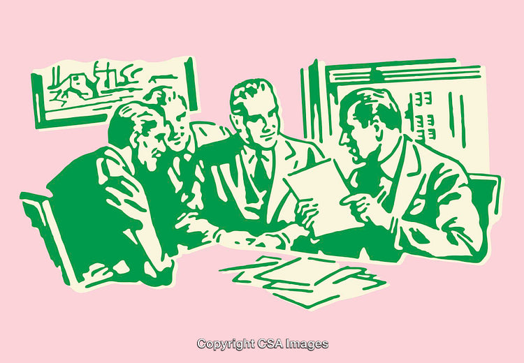 Vintage Business Meeting Illustration in Colorful Graphic Style